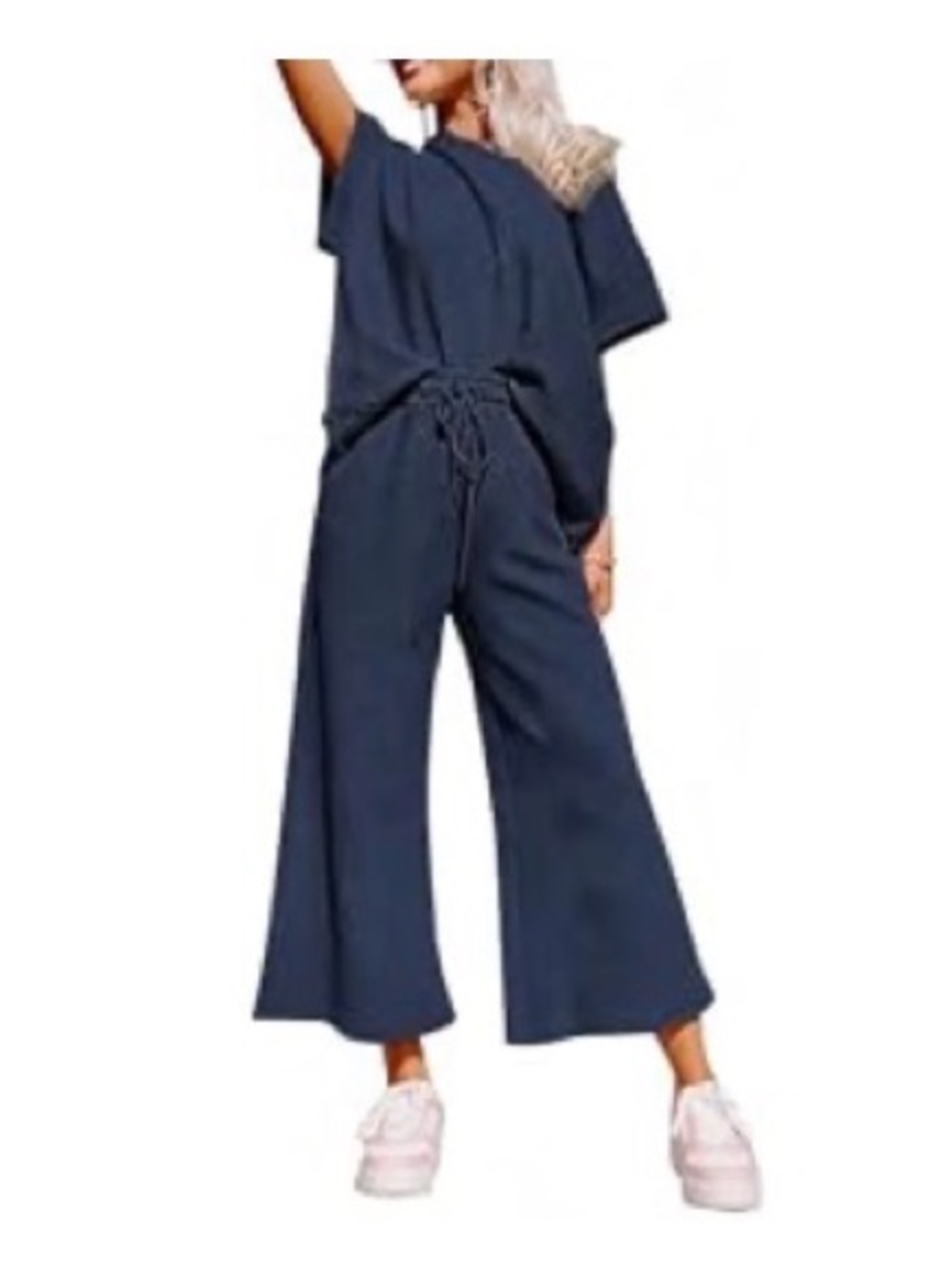 Wide-Leg Pants & Top Set- Navy
